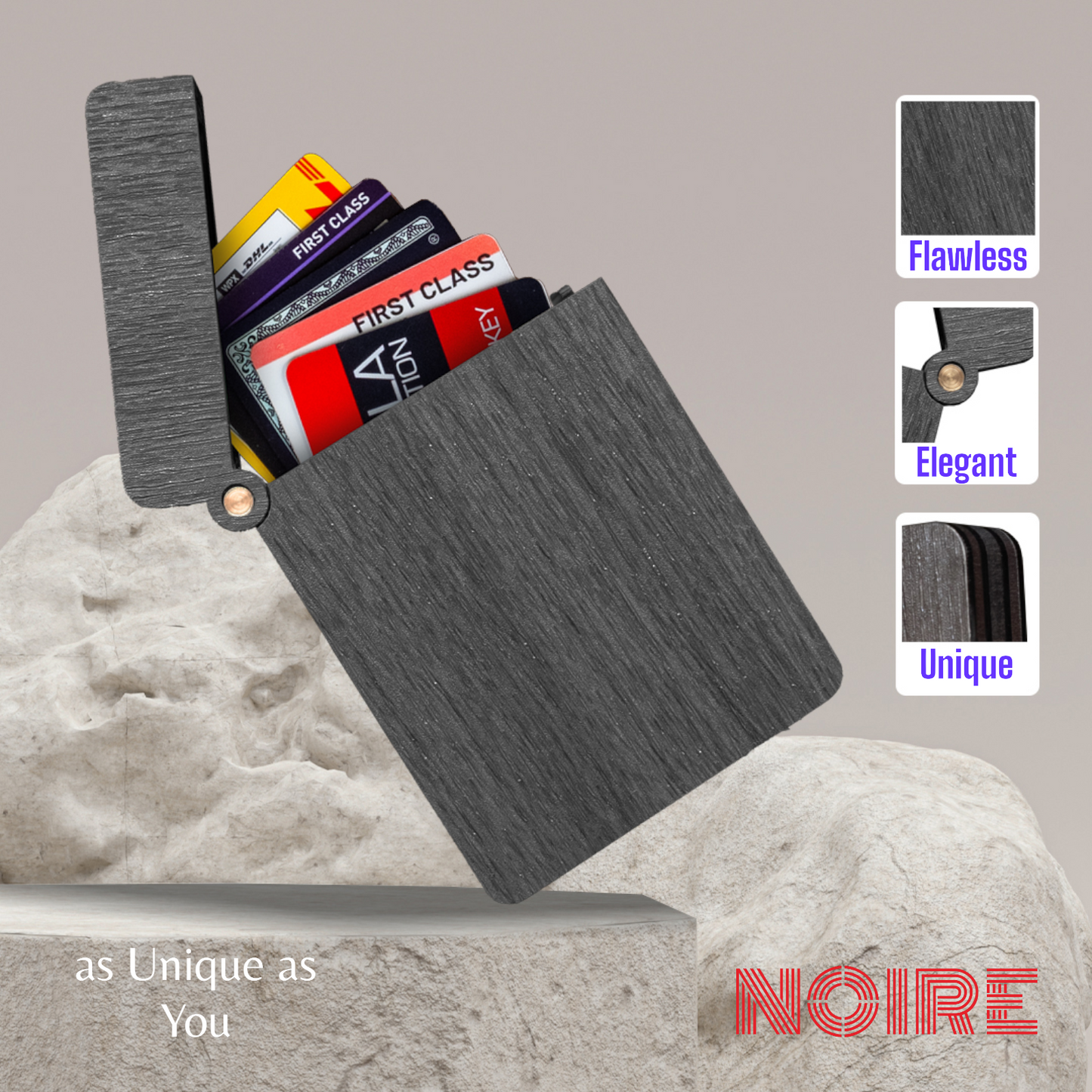 NOIRE Card Wallet NoirBlink Minimalist Unique Compact Card Holder Handcrafted Fidget NameCard