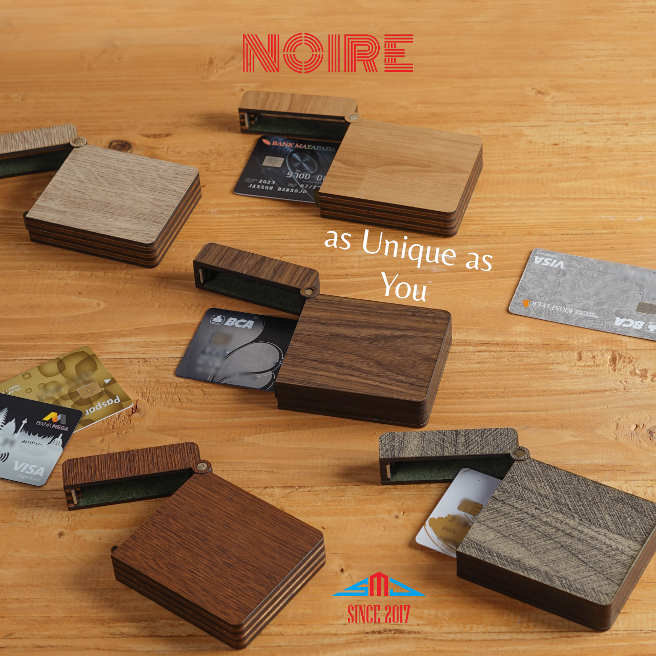 NOIRE Card Wallet BlackWood Minimalist Unique Compact Card Holder Handcrafted Fidget NameCard